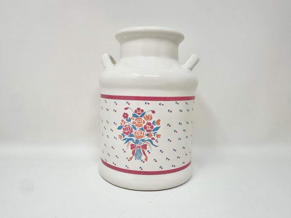 White Ceramic Vintage Milk Jug with Hand Painted Floral Cottagecore Design